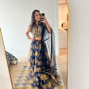 Elegant Blue and Gold Lehenga